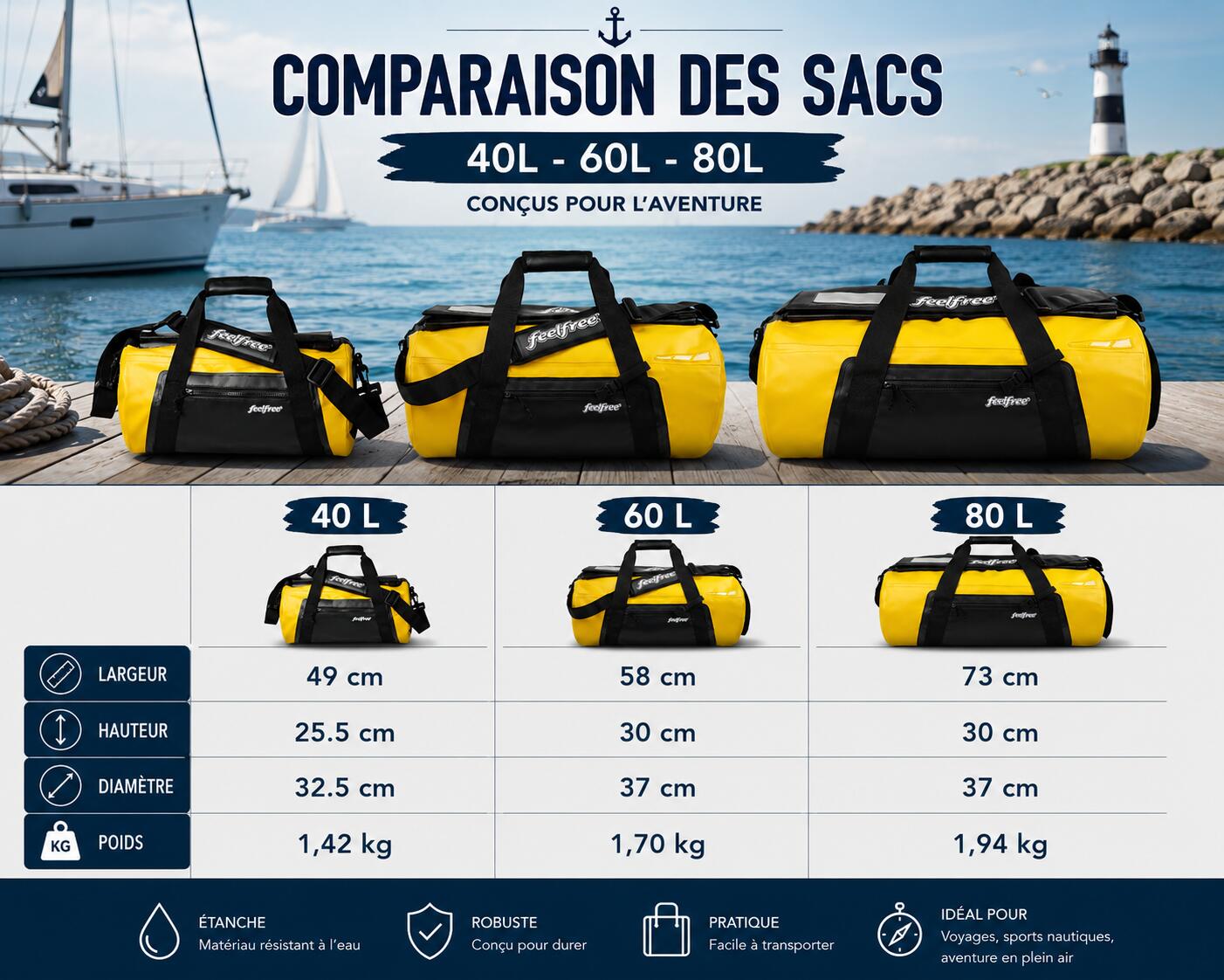 Saco estanque tipo barco Clipper 60L 5/7