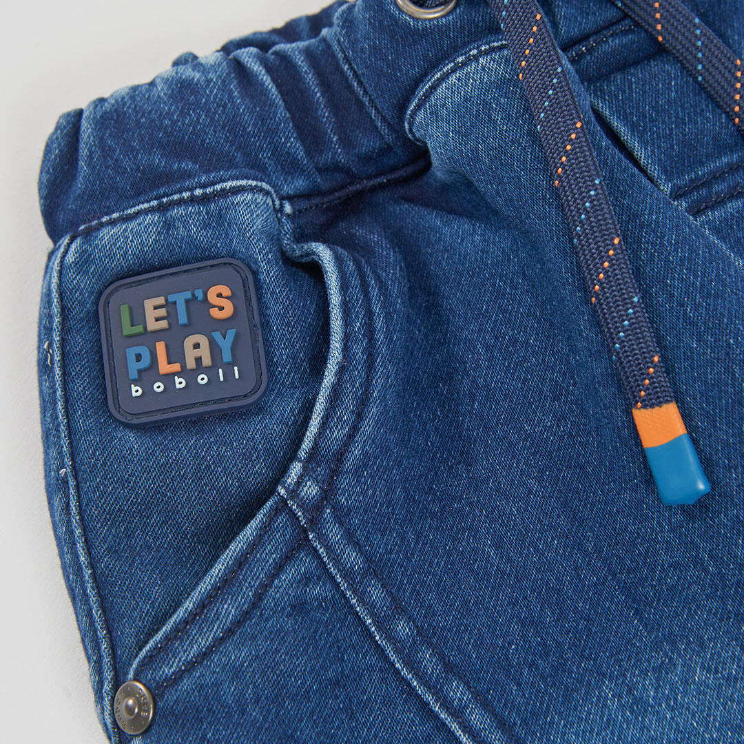 Pantalón denim baggy niño azul con cordón 3/4