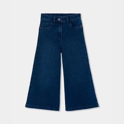 Pantalon denim fille wide leg élastique