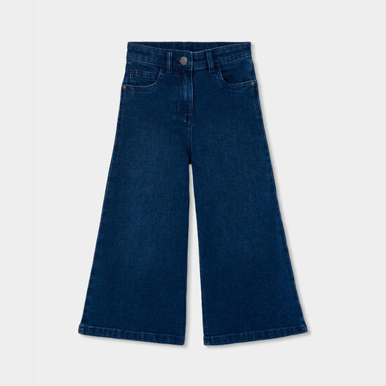 Pantalon denim fille wide leg élastique