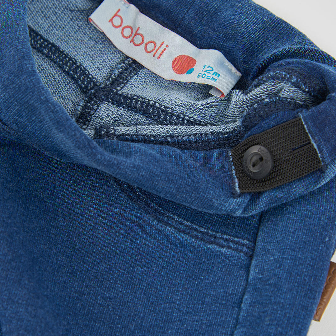 Pantalón felpa denim niña azul acampanado 3/4