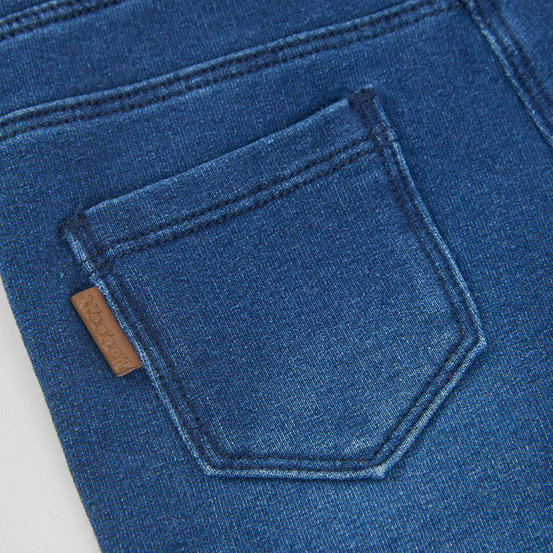 Pantalón felpa denim niña azul acampanado 4/4
