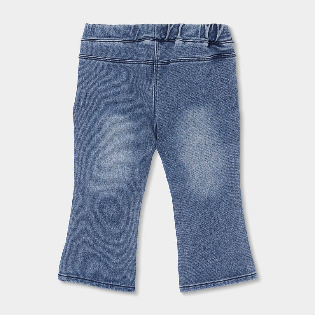 Pantalón denim niña azul con parches de flores 2/4