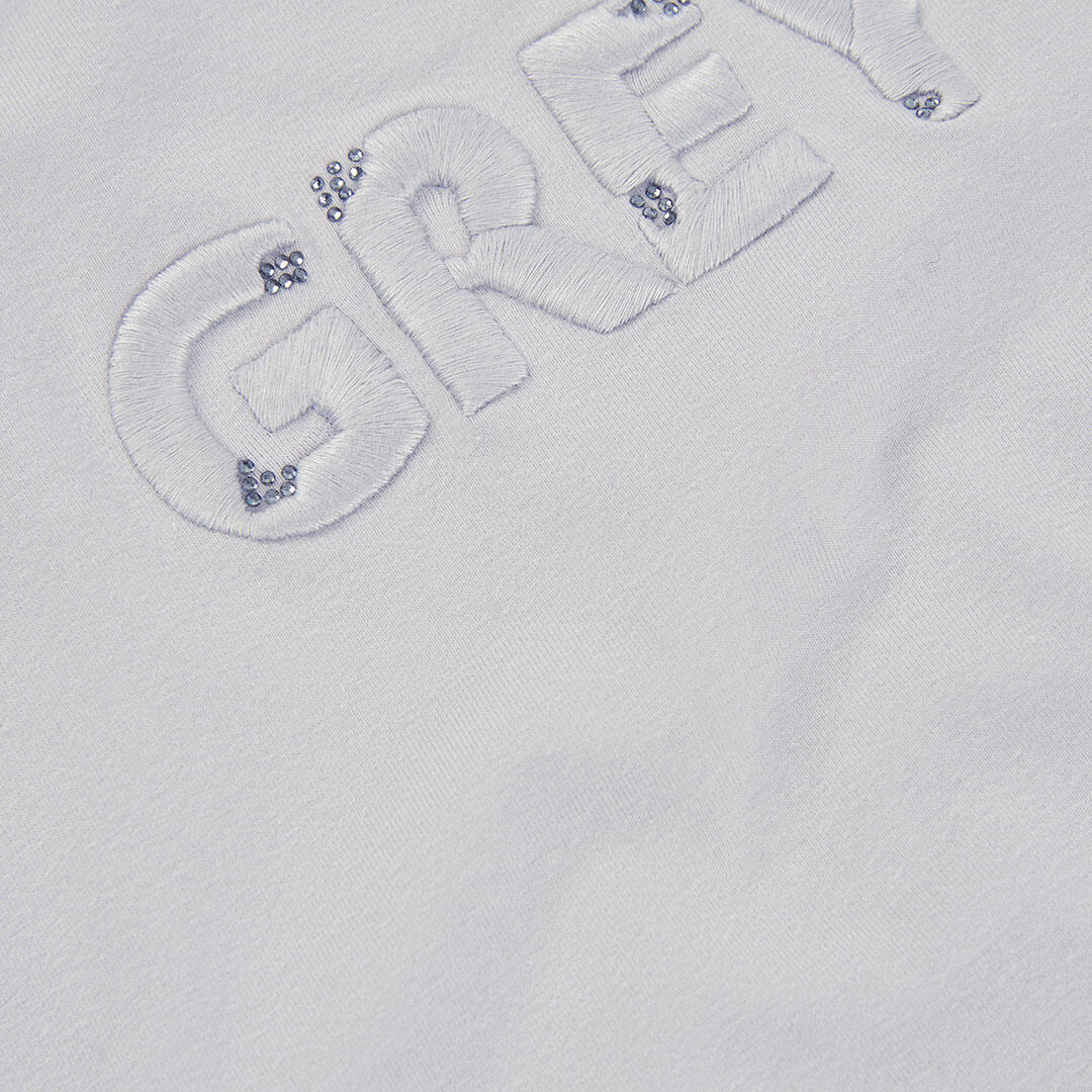 Camiseta punto niña beige con letras GREY 3/4
