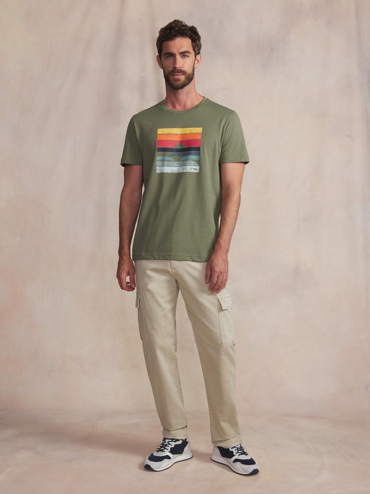 T-shirt manches courtes homme KERANTEE kaki - coupe ajustée, 100% coton 3/5