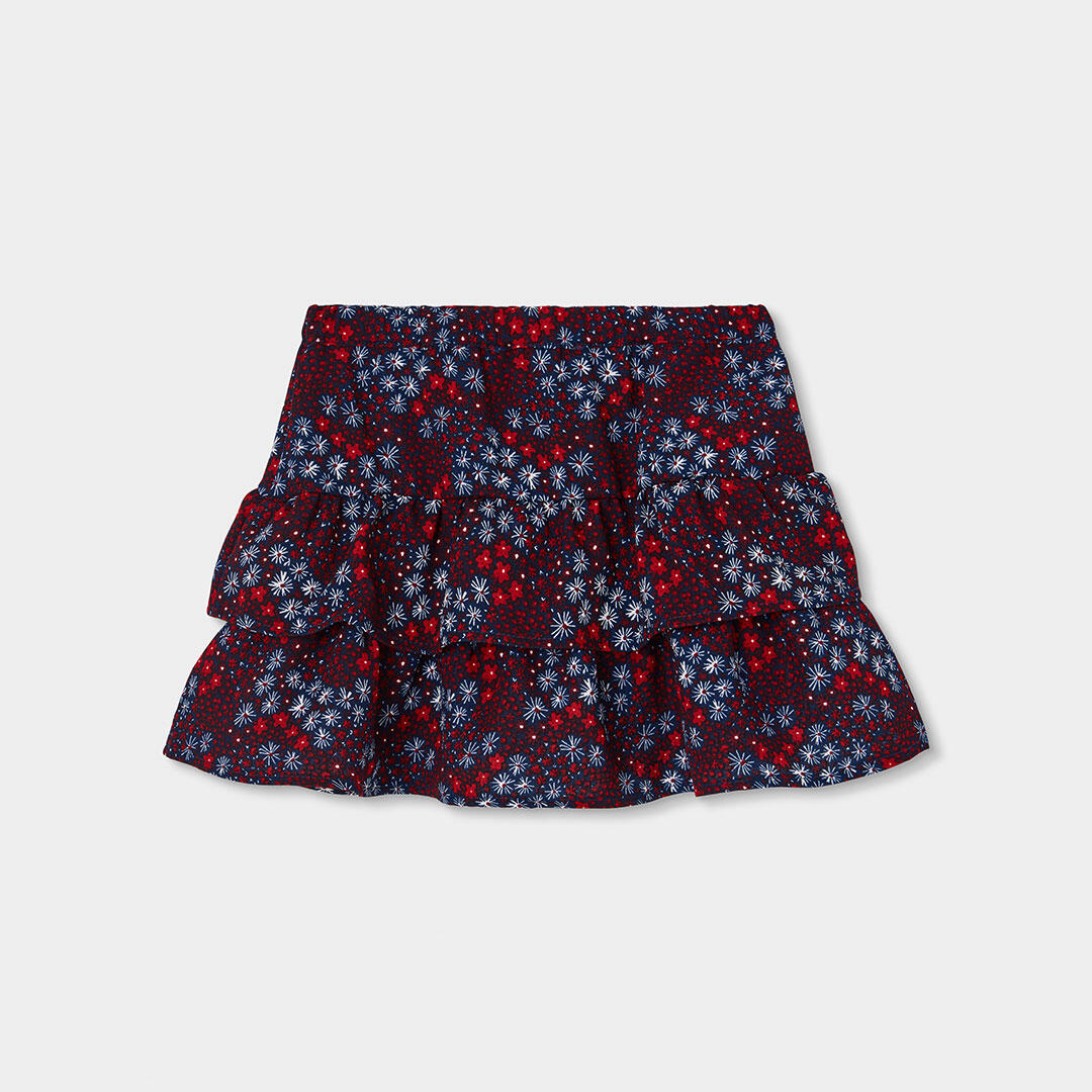 Falda estampado flores azul marino con volantes 2/4