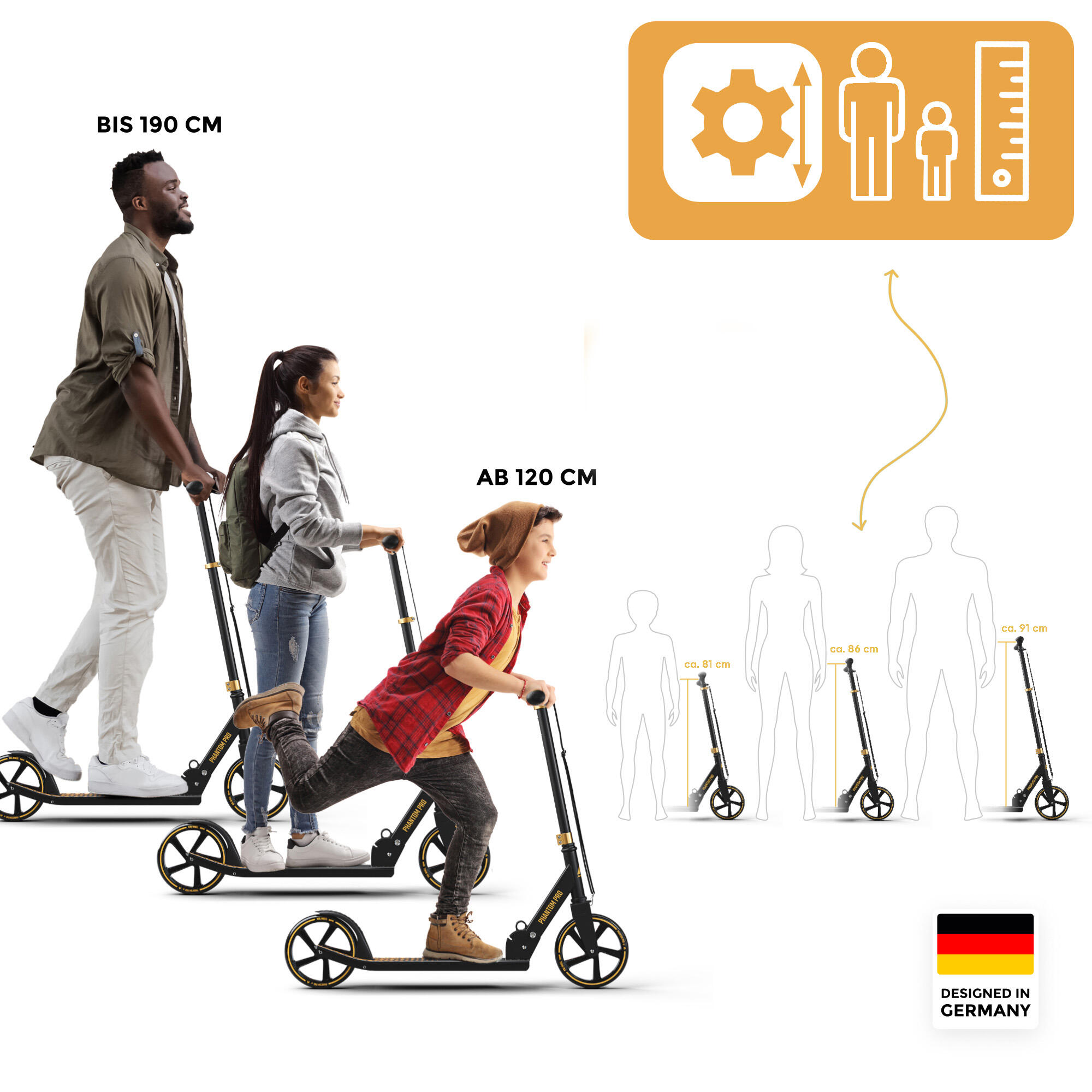 Apollo City Scooter Phantom – klappbarer Kinderroller mit 200 mm Rollen 3/6