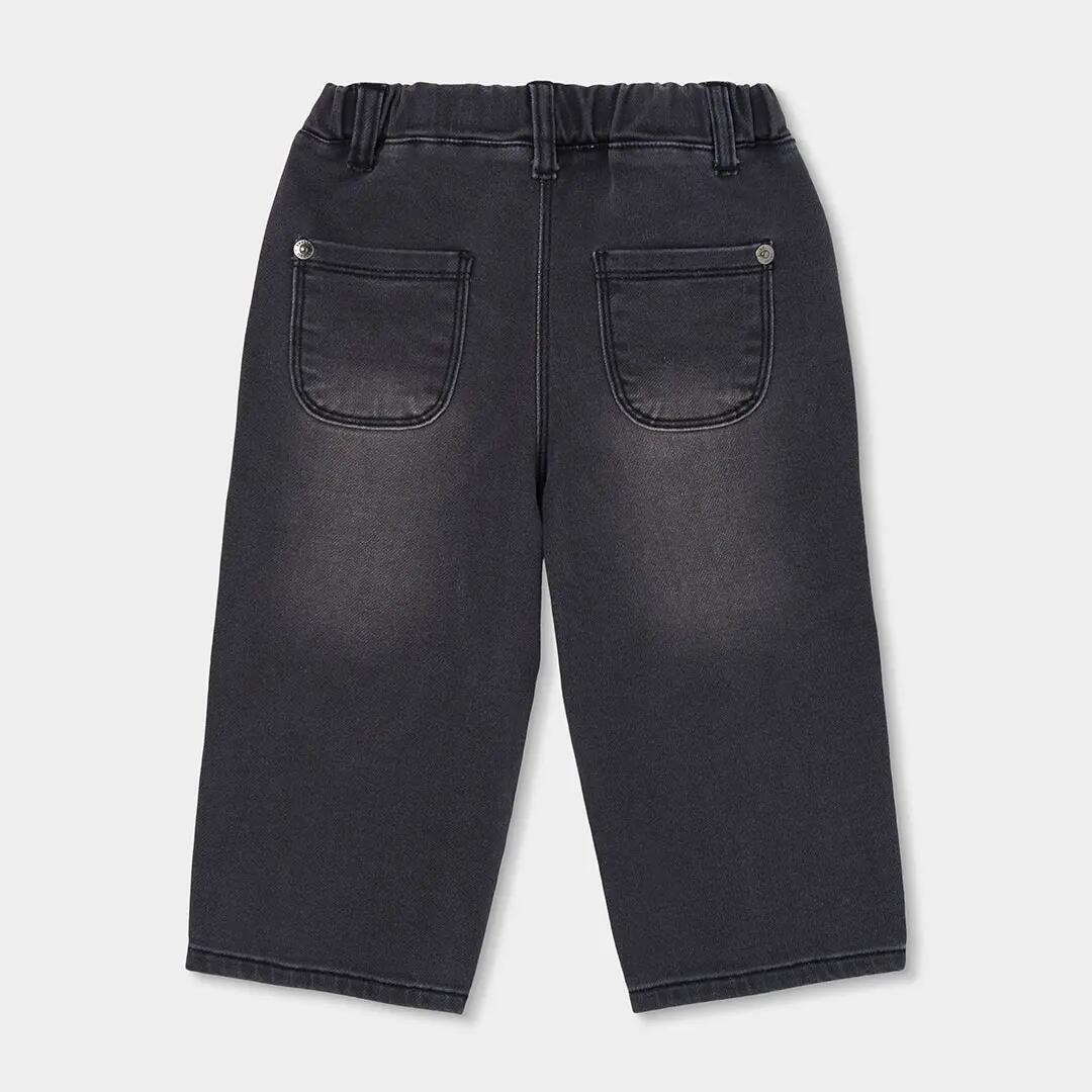 Pantalón denim niña negro bordado de flores 2/4