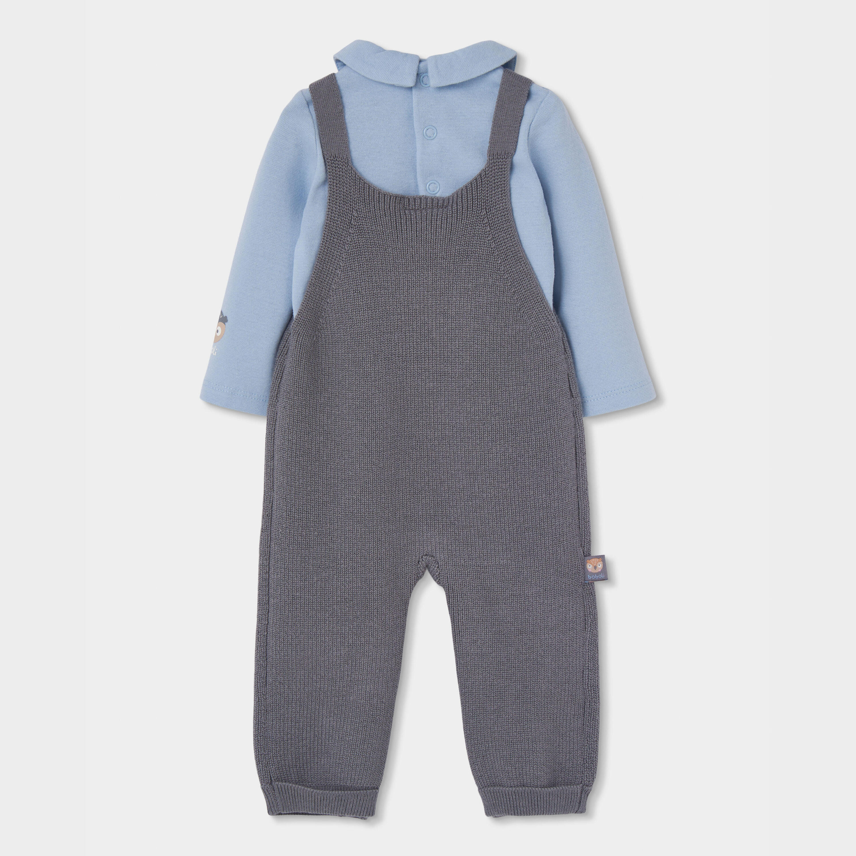 Conjunto punto bebé niño gris con búhos 2/7