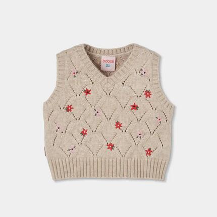 Pull sans manches fille brodé de fleurs