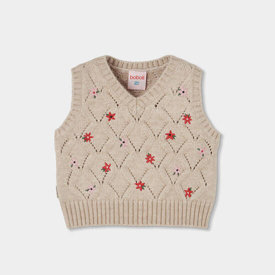 Pull sans manches fille brodé de fleurs