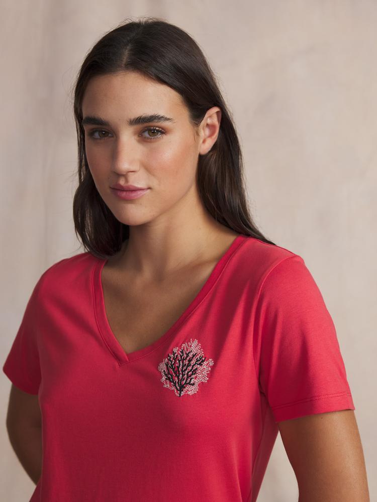 T-shirt manches courtes femme NAMIATEE Hibiscus, 100% coton 3/5