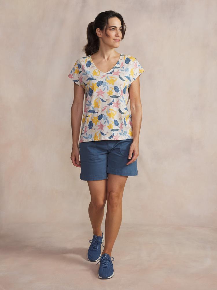 T-shirt manches courtes Femme MYTSYSAN Ecru - 100% coton, encolure V 3/5
