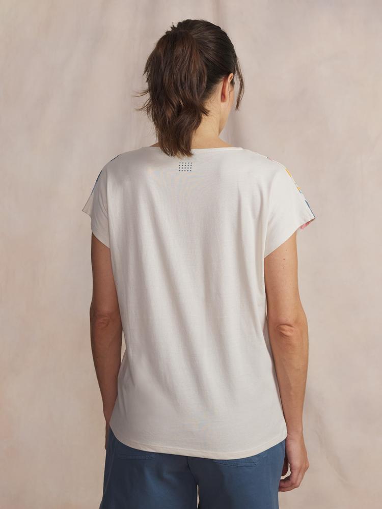 T-shirt manches courtes Femme MYTSYSAN Ecru - 100% coton, encolure V 2/5