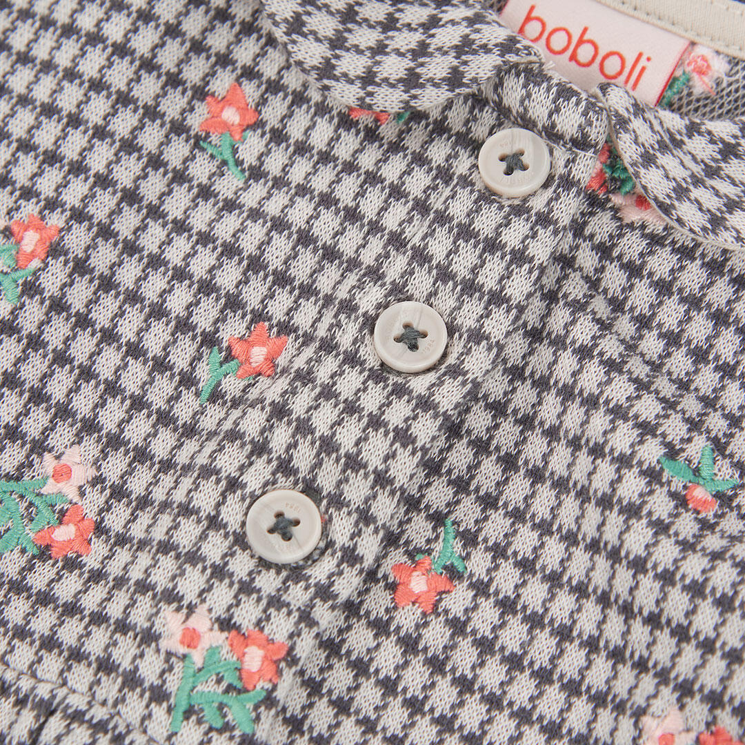 Vestido punto cuadros con flores gris 3/4