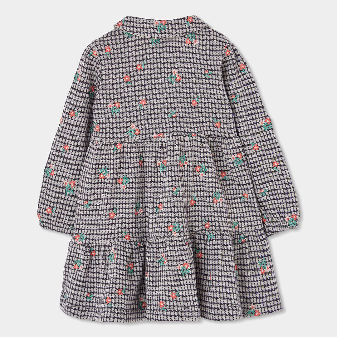 Vestido punto cuadros con flores gris 2/4