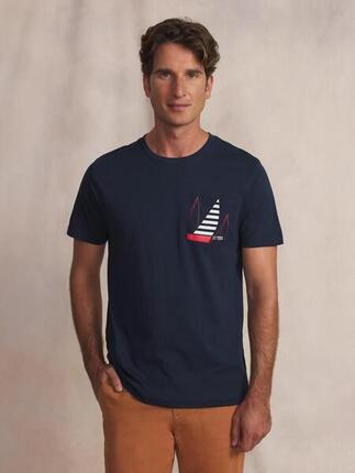 T-shirt manches courtes Homme DANISTEE Navy - Coupe ajustée, poche poitrine