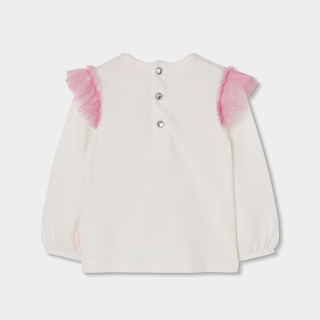 Camiseta punto niña blanca estampado muñeca con perro 2/4