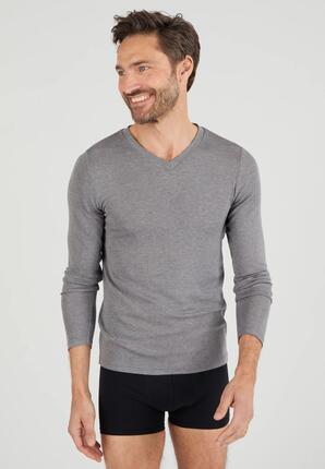T-shirt col V manches longues fine côte thermique Thermolactyl Sensitive