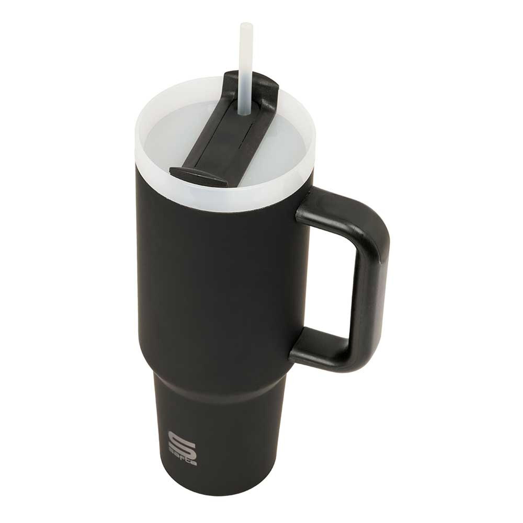 Vaso Termo con Pajita de Acero Inoxidable con Asa y Base Silicona Negro 0,35 L 3/3