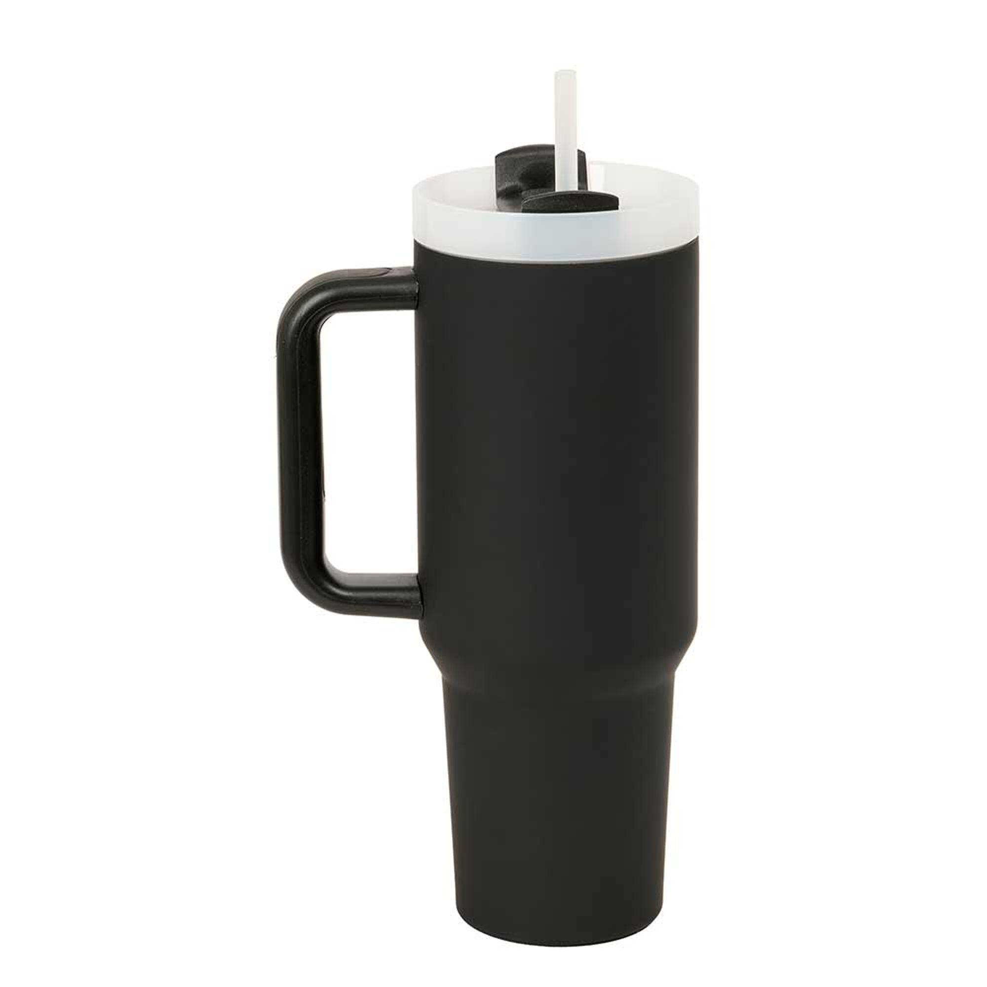 Vaso Termo con Pajita de Acero Inoxidable con Asa y Base Silicona Negro 0,35 L 2/3