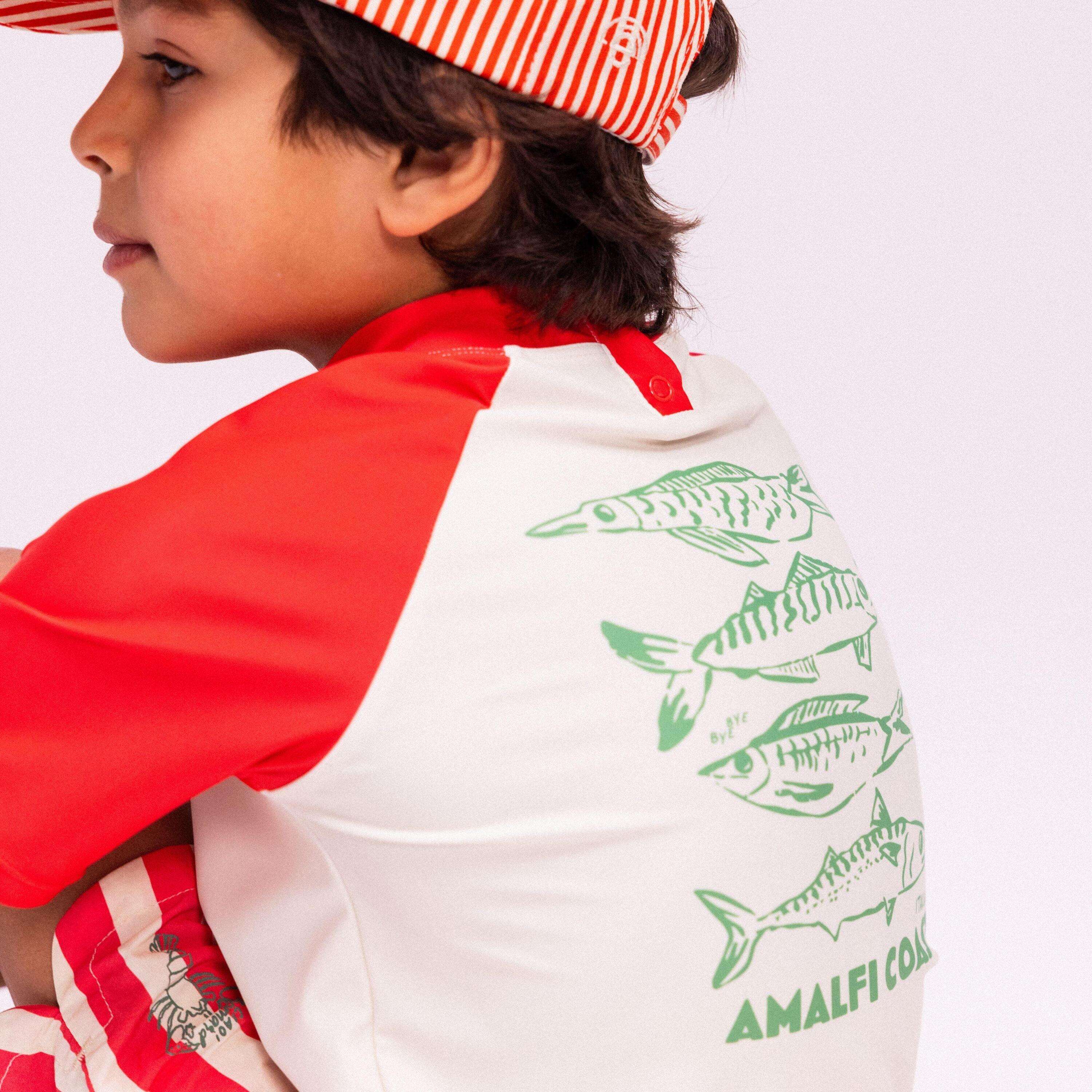 Camiseta de natación - Manga corta - 2-4 Años - Rojo - Con rayas - 98/104 5/7