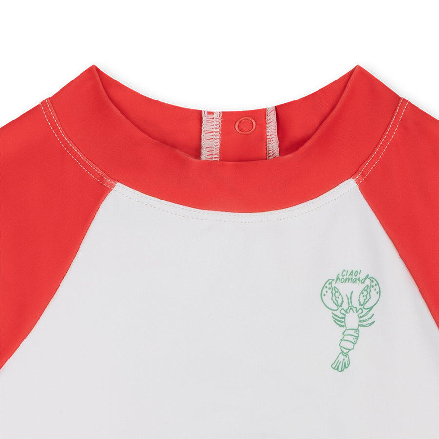 Camiseta de natación - Manga corta - 2-4 Años - Rojo - Con rayas - 98/104 4/7