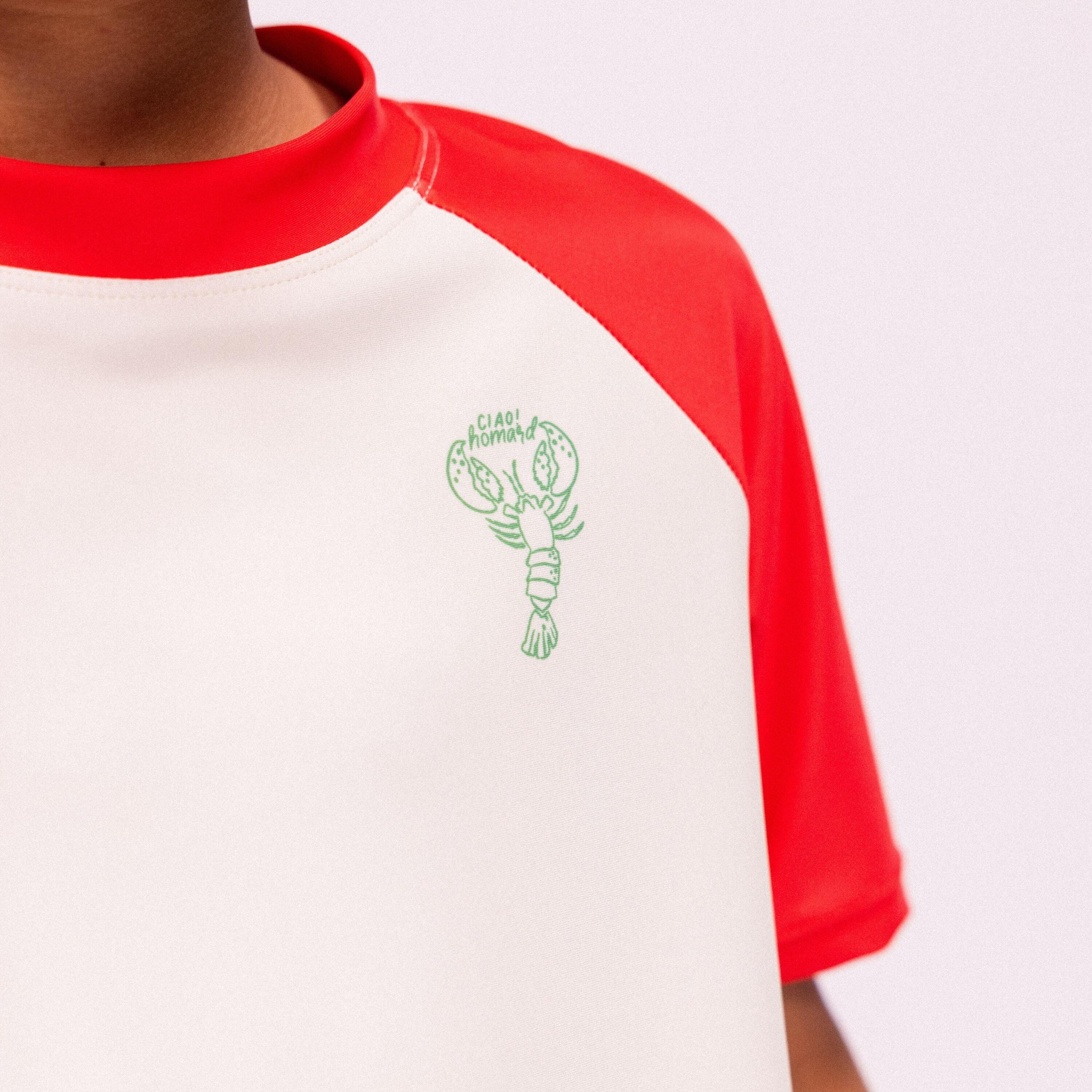 Camiseta de natación - Manga corta - 2-4 Años - Rojo - Con rayas - 98/104 6/7