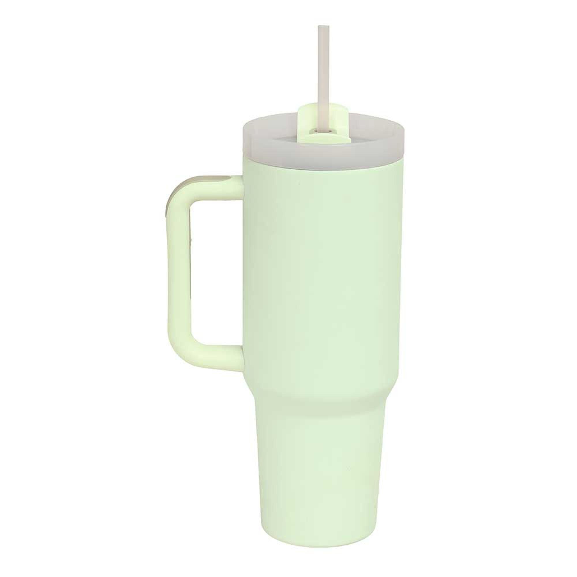 Vaso Termo de Acero Inoxidable Adultos Safta Verde Hoja con Pajita y Asa 1,2 L 2/3