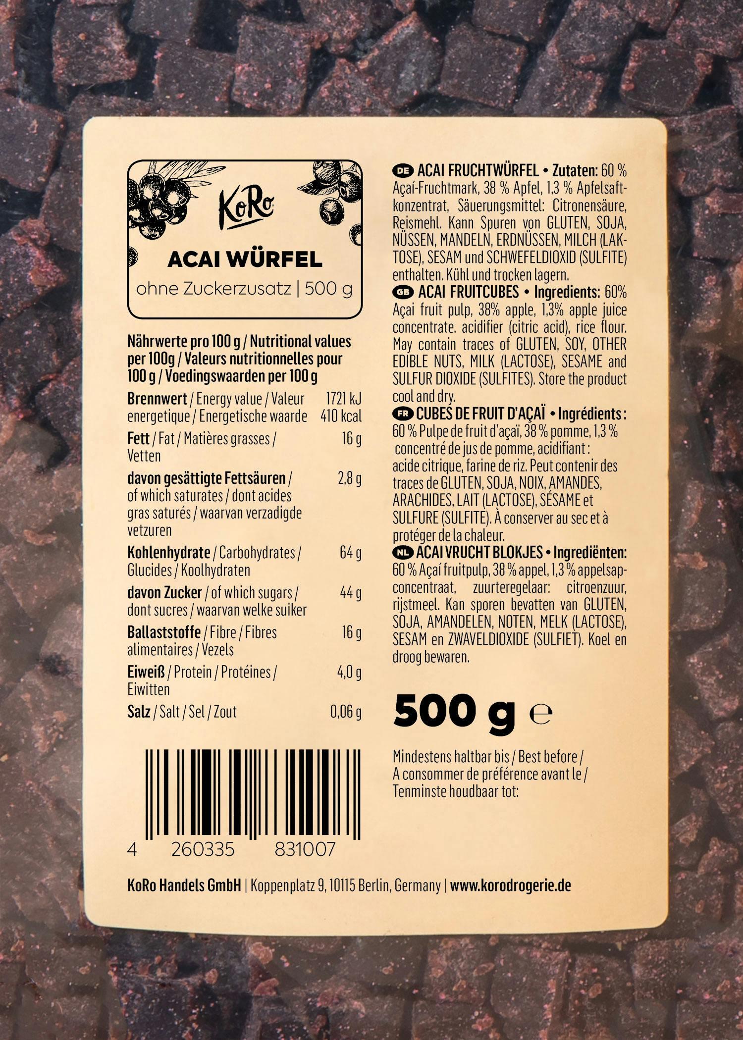KoRo - Acai a cubetti con mela 500 g - dolcificato con mela - frutto tropicale 4/6