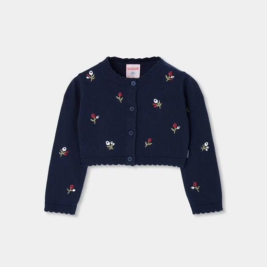 Gilet fille en maille broderie fleurs