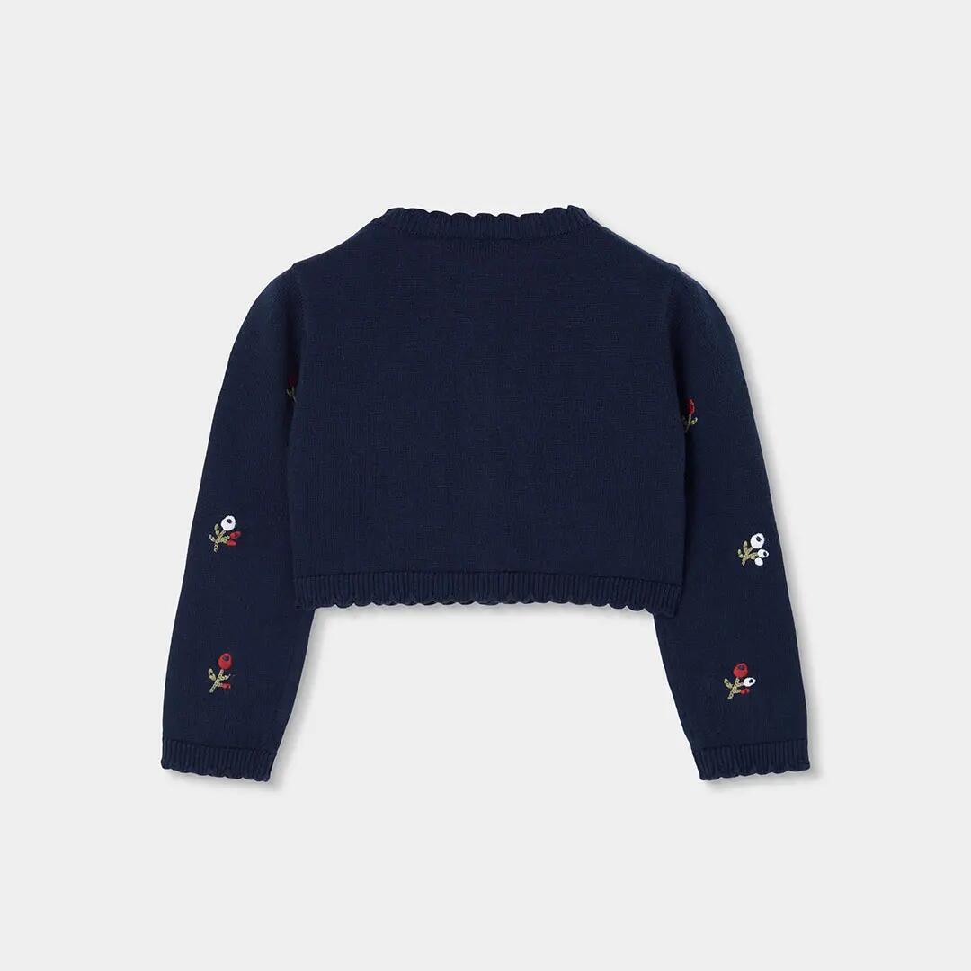 Chaqueta punto niña azul marino bordado flores 2/4