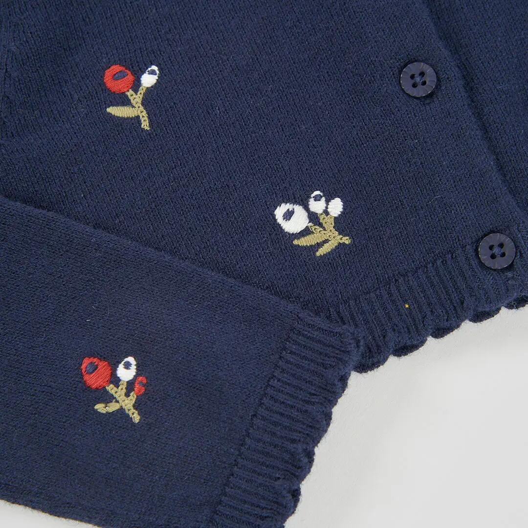 Chaqueta punto niña azul marino bordado flores 4/4