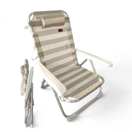 DEVESSPORT Silla de Playa Plegable de Aluminio con Almohada Reposacabezas