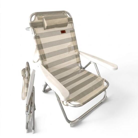 DEVESSPORT Silla de Playa Plegable de Aluminio con Almohada Reposacabezas