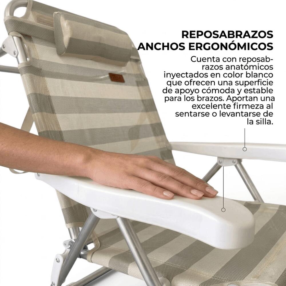 DEVESSPORT Silla de Playa Plegable de Aluminio con Almohada Reposacabezas 3/7