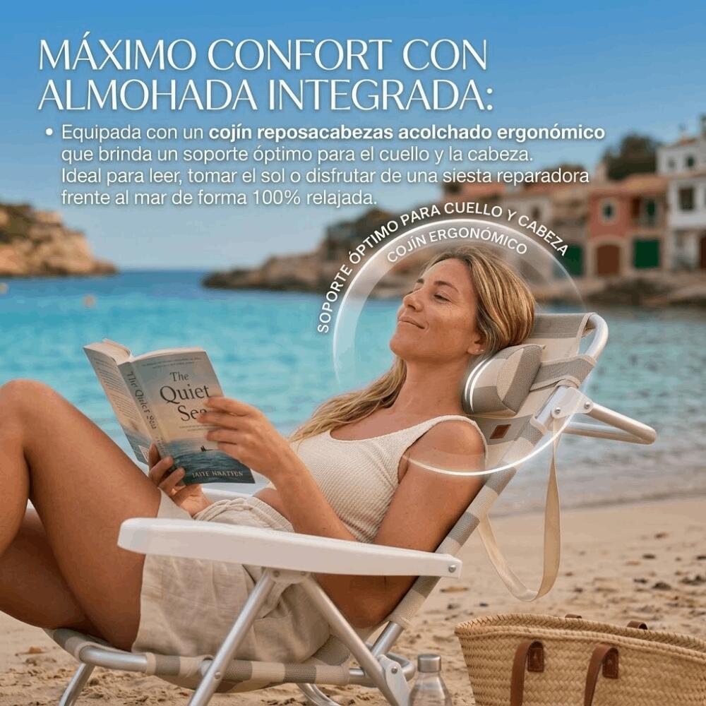 DEVESSPORT Silla de Playa Plegable de Aluminio con Almohada Reposacabezas 7/7