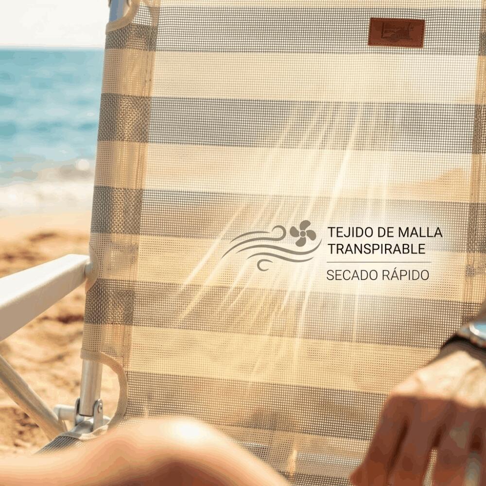 DEVESSPORT Silla de Playa Plegable de Aluminio con Almohada Reposacabezas 4/7