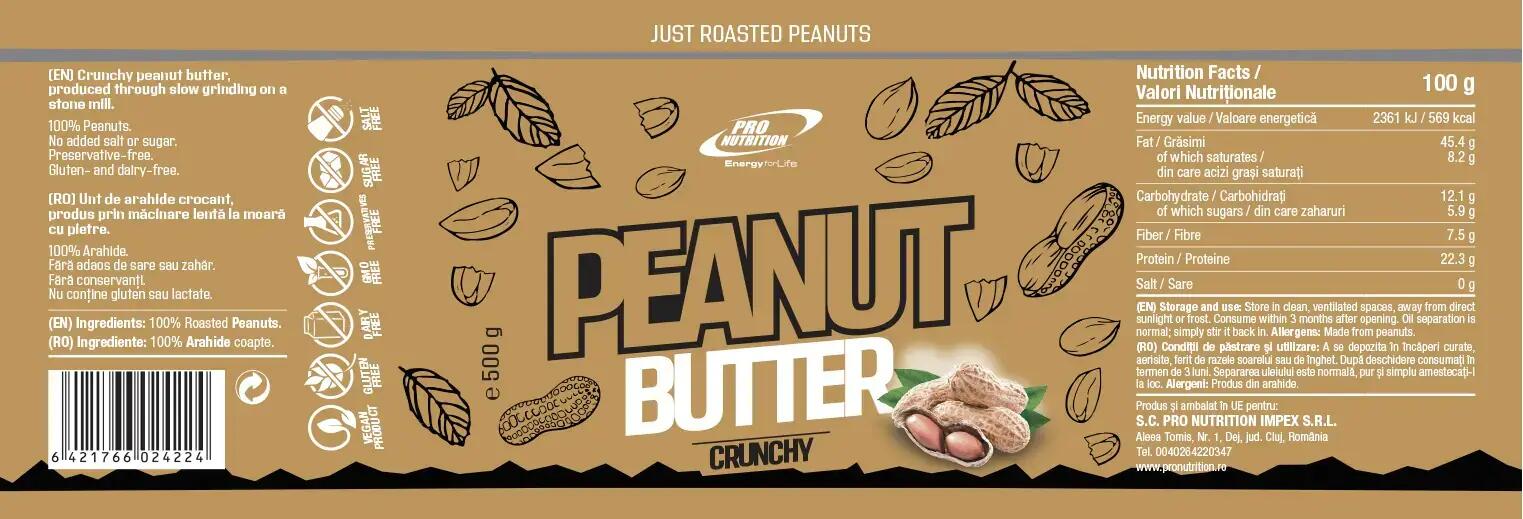 Unt de arahide 100%, Peanut Butter Crunchy, 500g 4/4