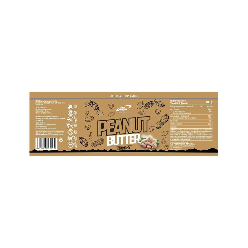 Unt de arahide 100%, Peanut Butter Crunchy, 500g