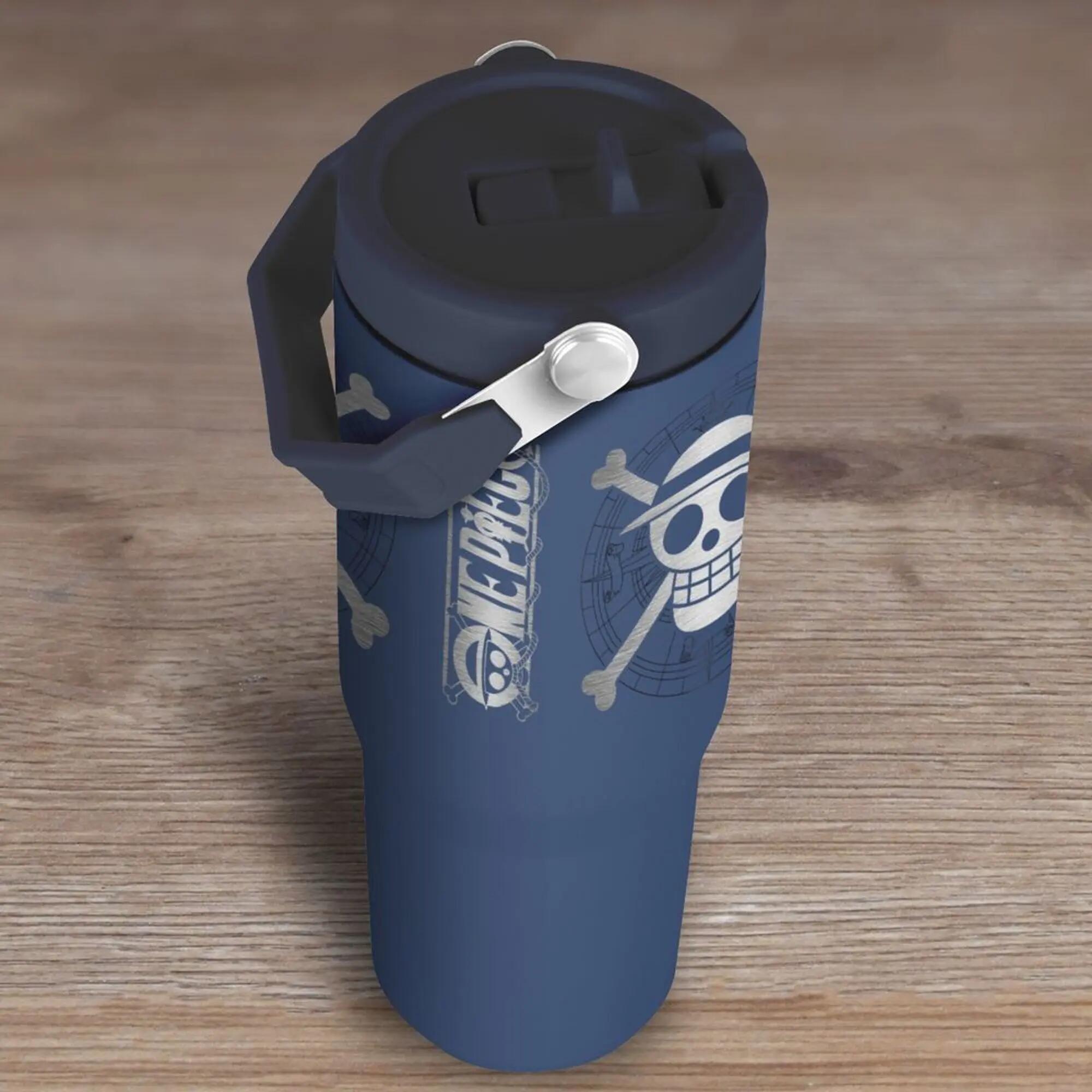 Vaso Termo One Piece Adultos Azul Marino con Asa y Tapa Antiderrame 0,9 L 3/3