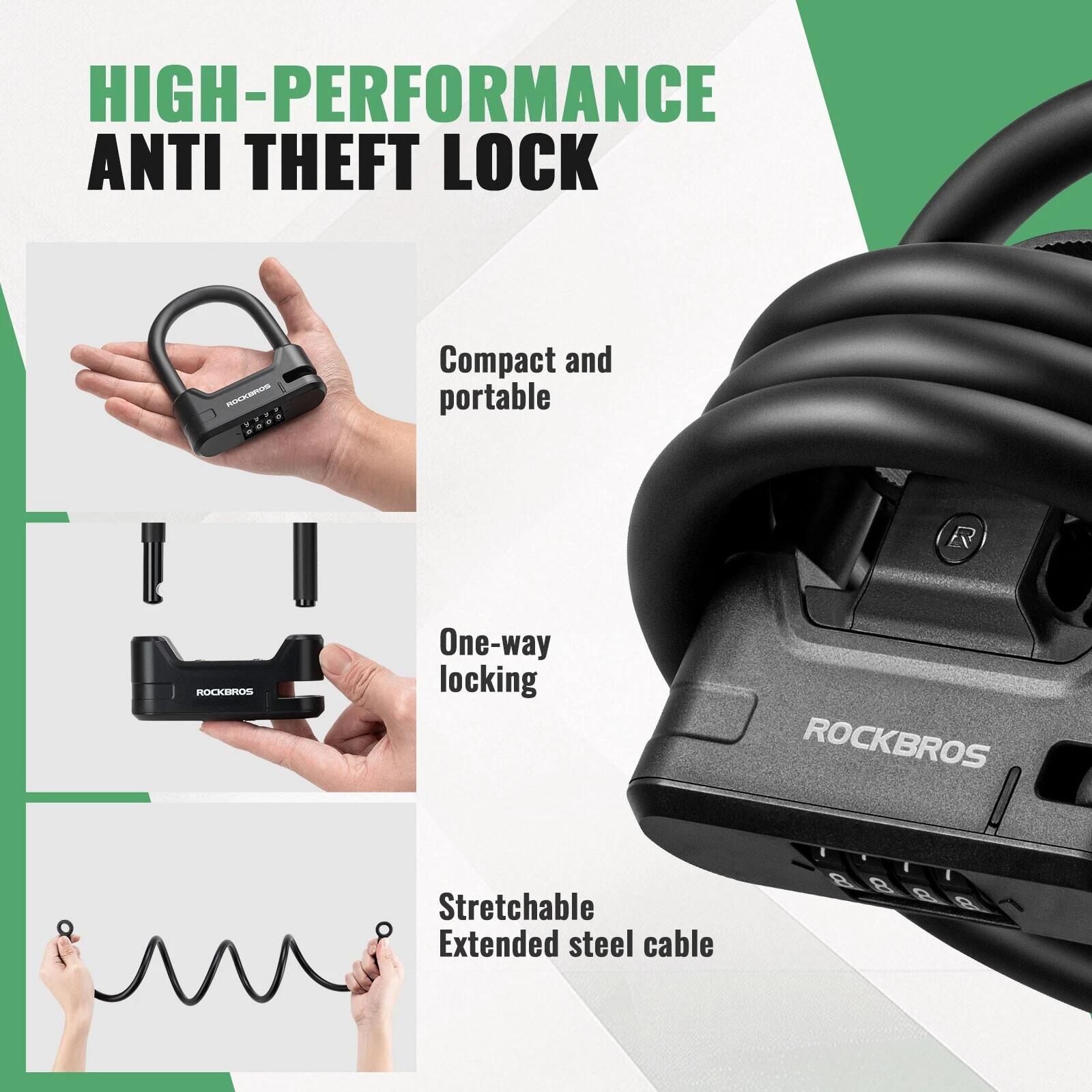 ROCKBROS Bügelschloss mit Kabel Zahlenschloss 4/7