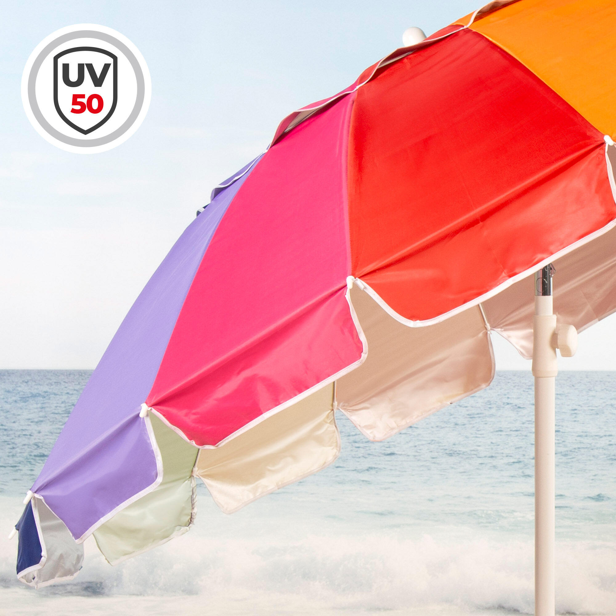 Parasol de plage 16 baleines 200 cm multicolore inclinable UV50 3/7