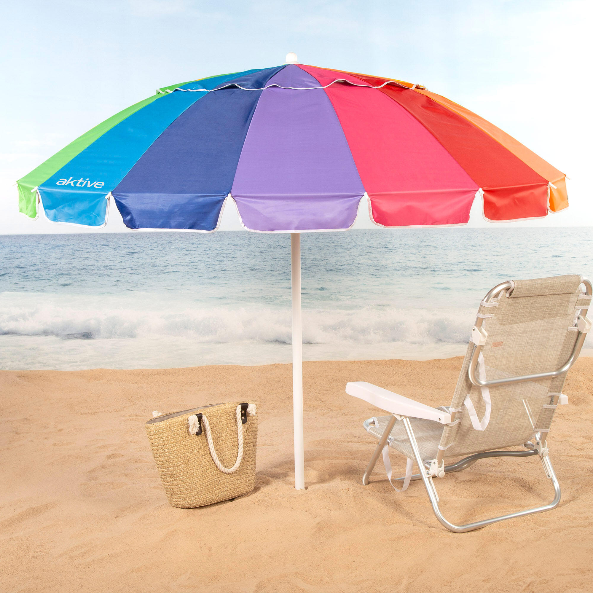 Parasol de plage 16 baleines 200 cm multicolore inclinable UV50 2/7