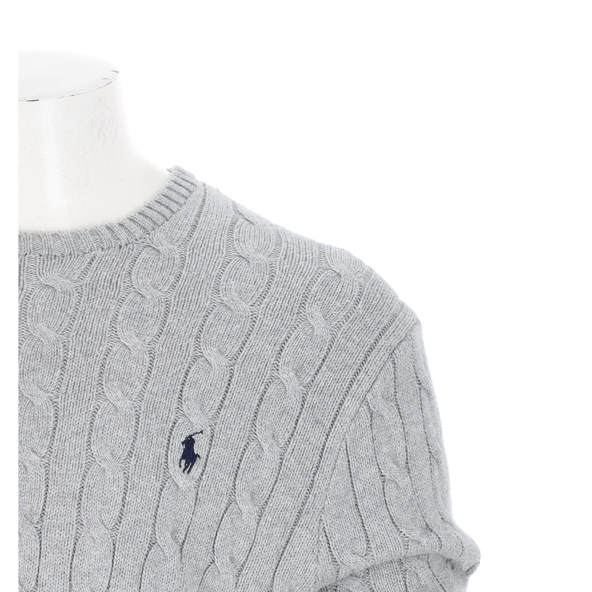 Tweedehands - Trui Heren Kabelgebreid Grijs Polo Ralph Lauren - Als nieuw 6/7