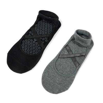 Antislip yoga & pilates sokken - dubbelpak grijs & zwart - biologisch katoen
