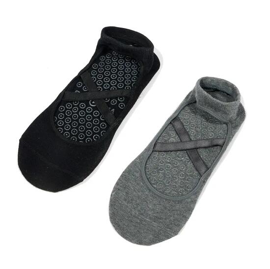 Antislip Yoga & Pilates Sokken - Dubbelpak Grijs & Zwart - Biologisch Katoen