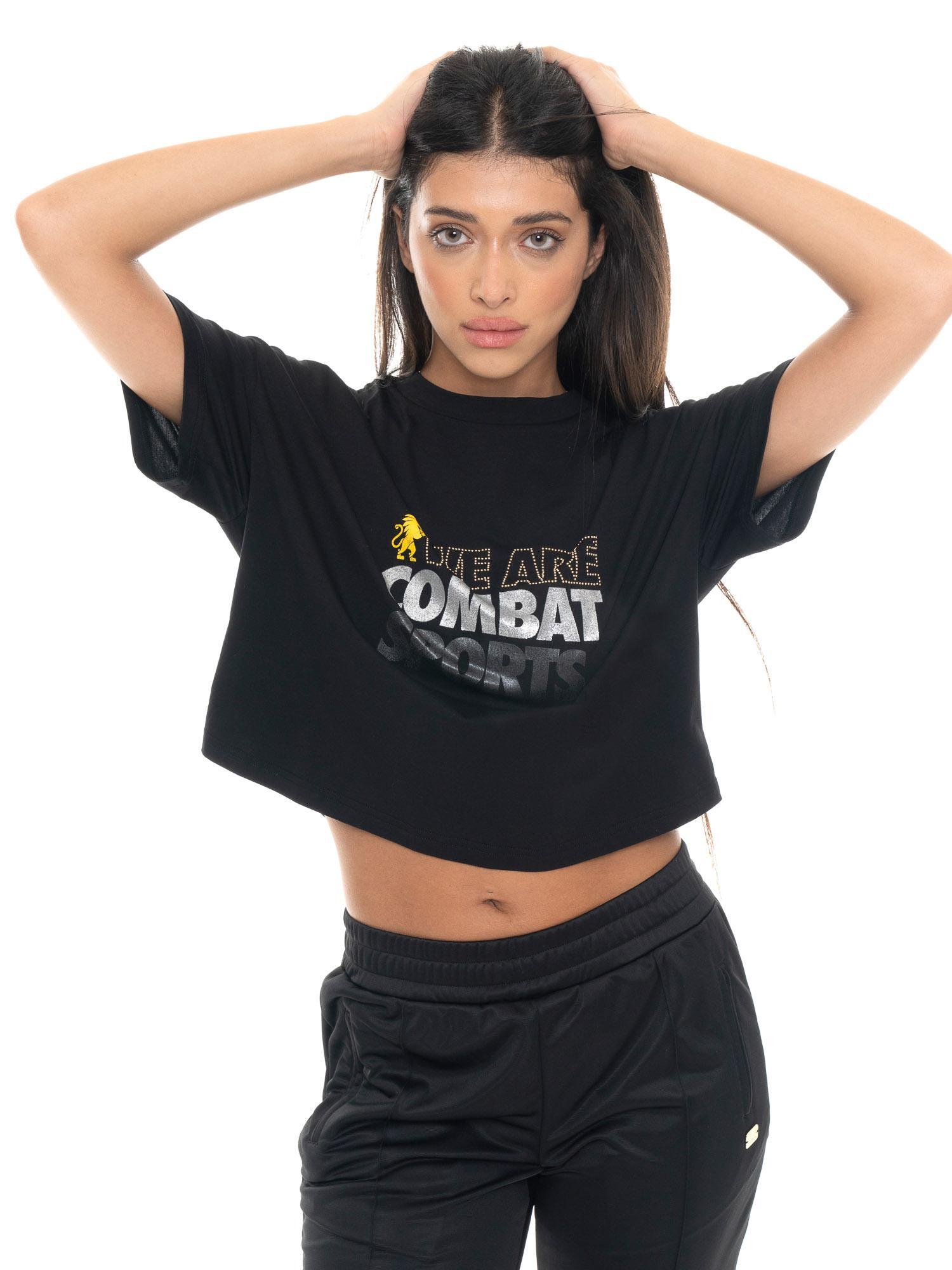 T-shirt donna crop a manica corta, tessuto elasticizzato Leone 1947 Gold Studs 5/5