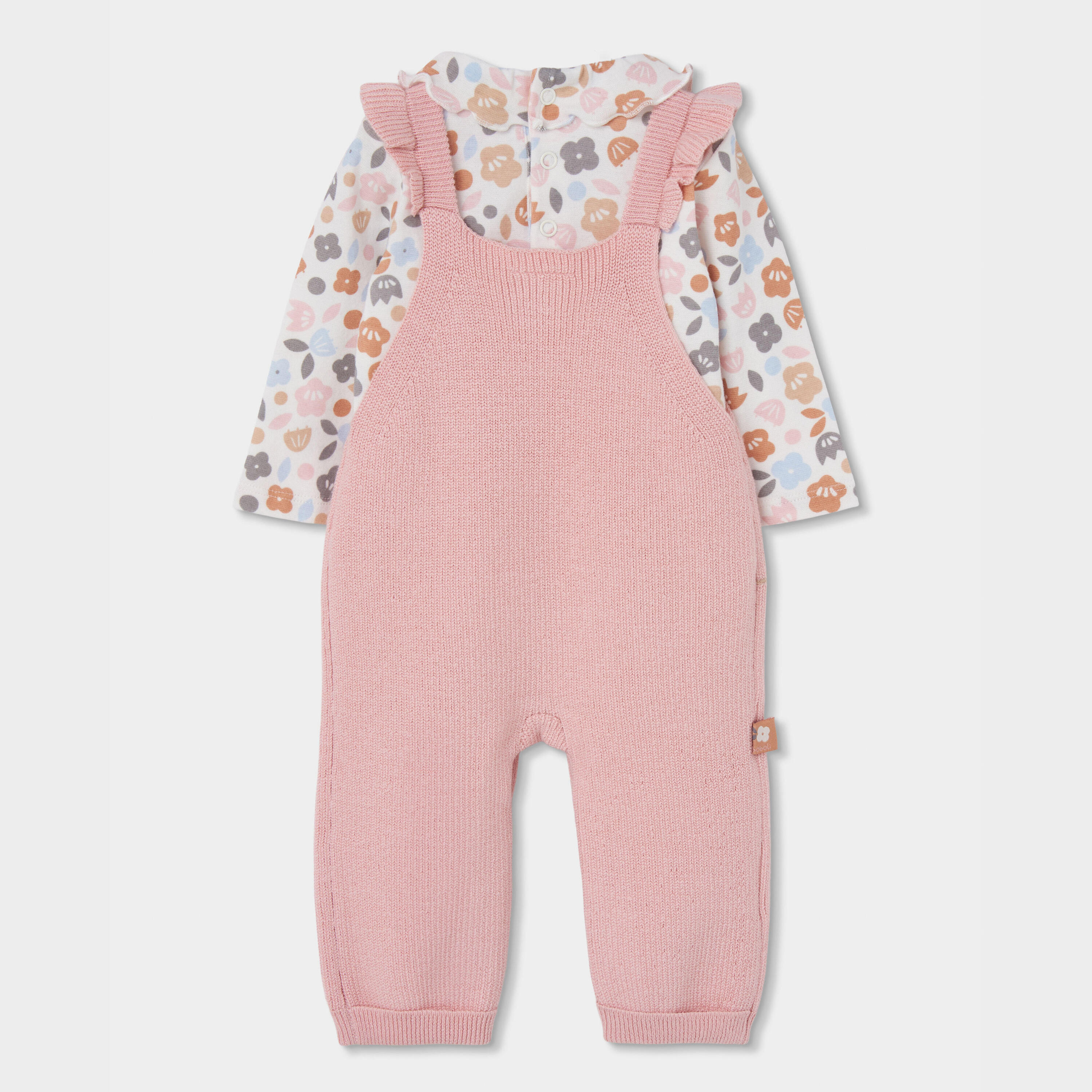 Conjunto punto bebé niña rosa bordado de búho 2/7