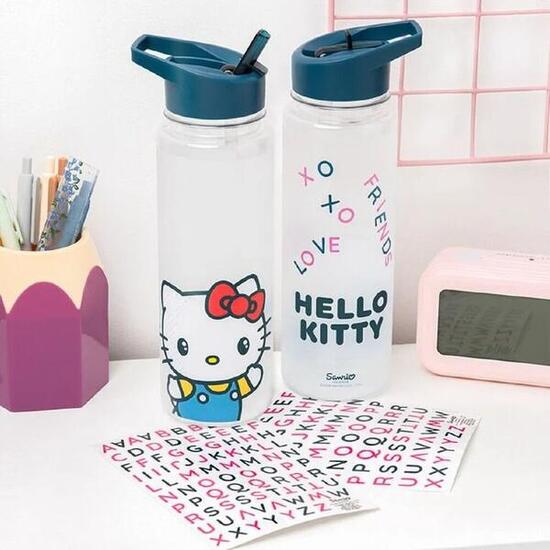 Borraccia Bambini Hello Kitty con Pegatinas e Pajita Plástico 065 L